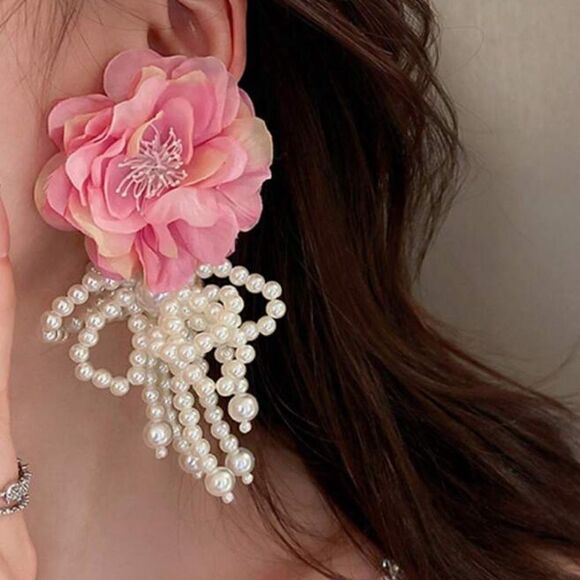 Bohemian pink flower earrings N216 - Picture 1 of 4
